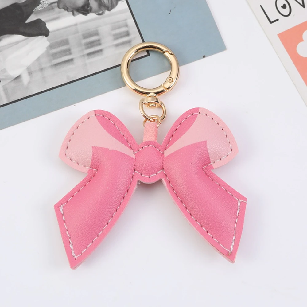 

Cute Sweet Bowknot Keychain Bag Hanging Charms PU Leather Bow Pendant Ornaments Patchwork Car Keyring Backpack Decor