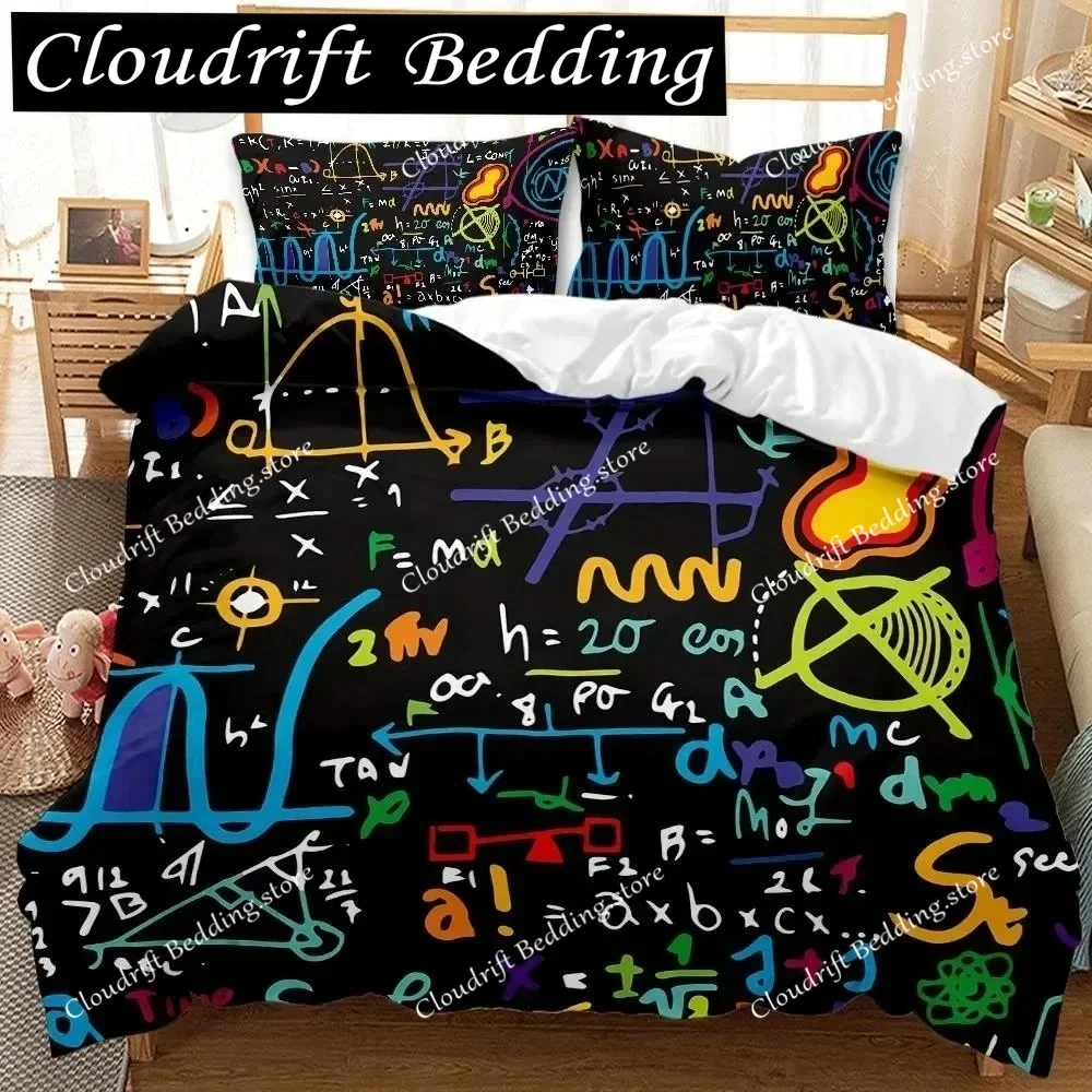 

Math Duvet Cover Set Queen Size Mathematics formula Print Bedding Set for Kids Boys Girls Educational Polyester Comforter Cover