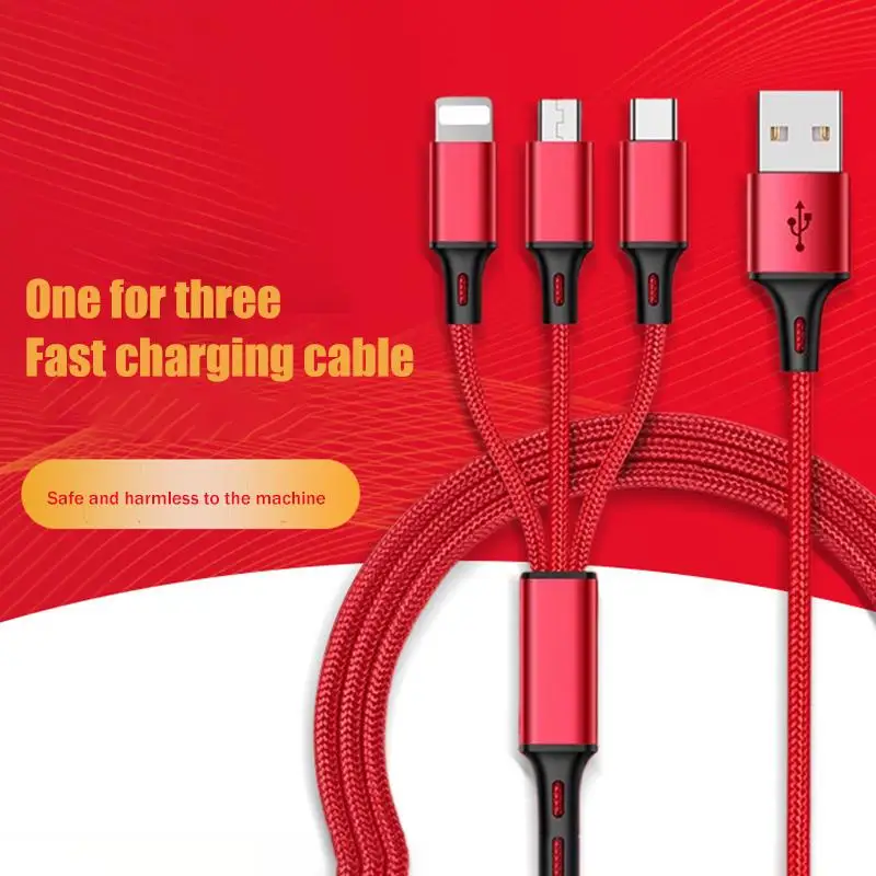 3 IN 1 USB Cable Micro USB Type C Charger Cable Multi Usb Port Fast Charging Cord For IPhone 11 12 13 Pro Max Xiaomi Samsung