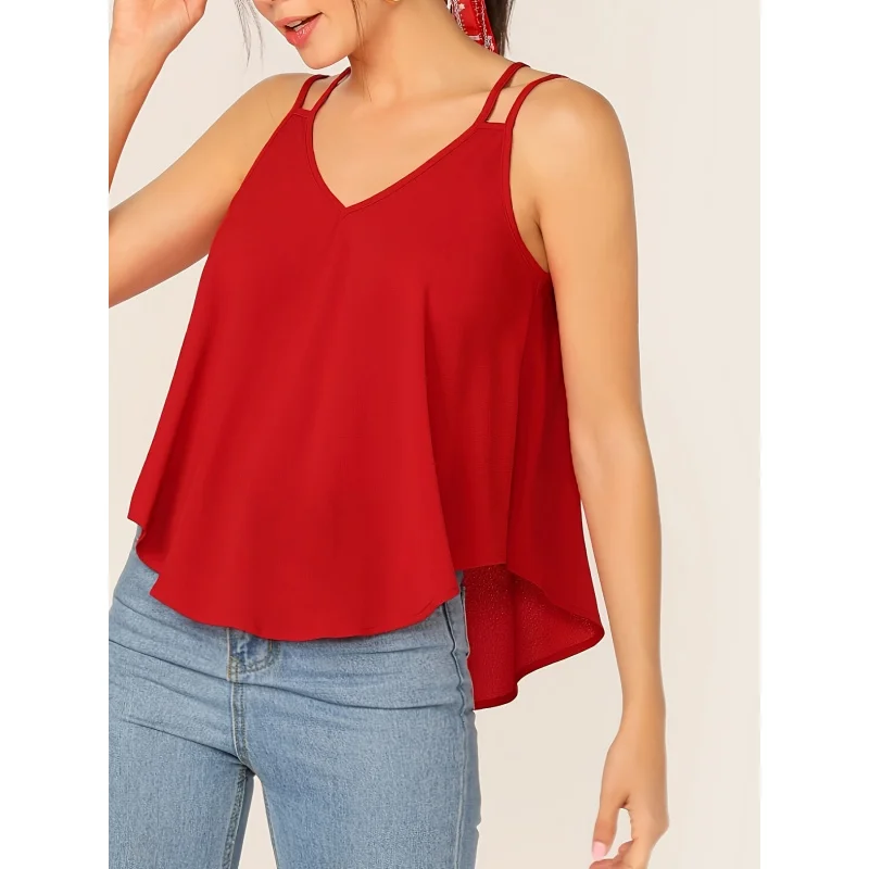 

Women'S Stylish Double-Laced Dip Hem Swinging Top
