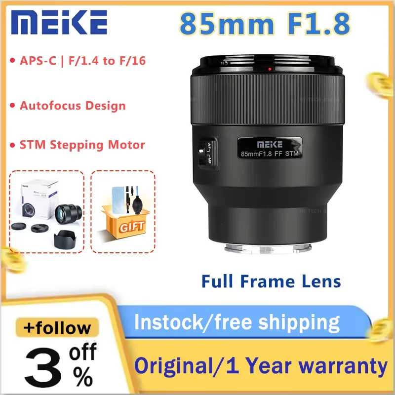 Meike 85mm F1.8 Auto Focus Medium Telephoto STM Full Frame Portrait Lens for Nikon Z/Fujifilm X/ Sony E Mount Cameras