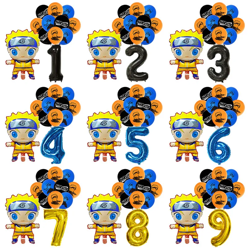 12pcs NARUTO Birthday Balloons Set 32 Inches Number Uzumaki Naruto Balloons Boy Birthday Accessories Baby Shower Decorations