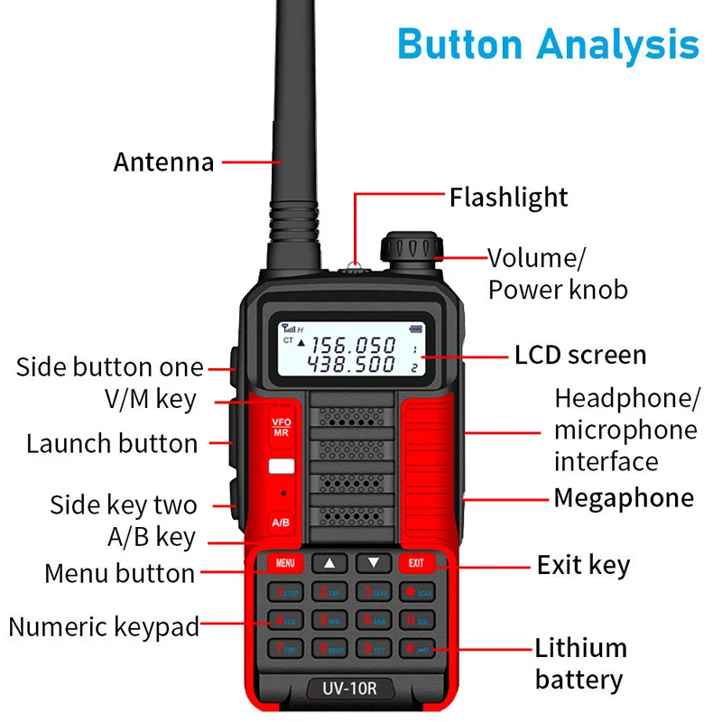 BAOFENG 10W High powerful 3 Power Model Professional Portable Walkie Talkie UV-10R V2 128 Channels Larger Capacity battery