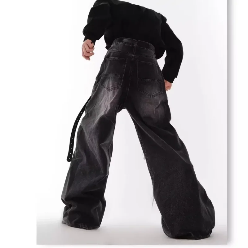 American Y2K Style Street Fabric Trendy Jeans Mens Loose-fit Straight-leg Pants Hip Hop Sensibility Niche Design Split Style