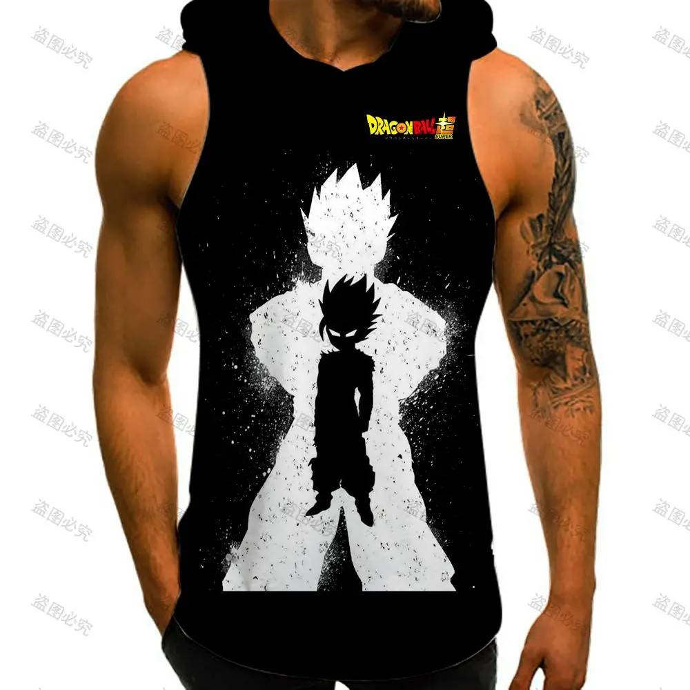 Harajuku Style Dragon Ball Z Bodybuilding Vegeta Vest With Hood Y2k Clothes Super Saiya Men's Clothing High Quality Tank Top Gym