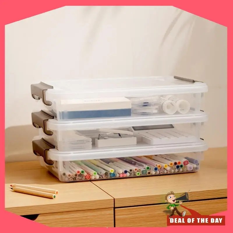 Entrega em 24 horas, 3 peças, caixas de armazenamento de plástico com tampas de travamento, caixa de projeto portátil, caixa de arquivo transparente, armazenamento empilhável