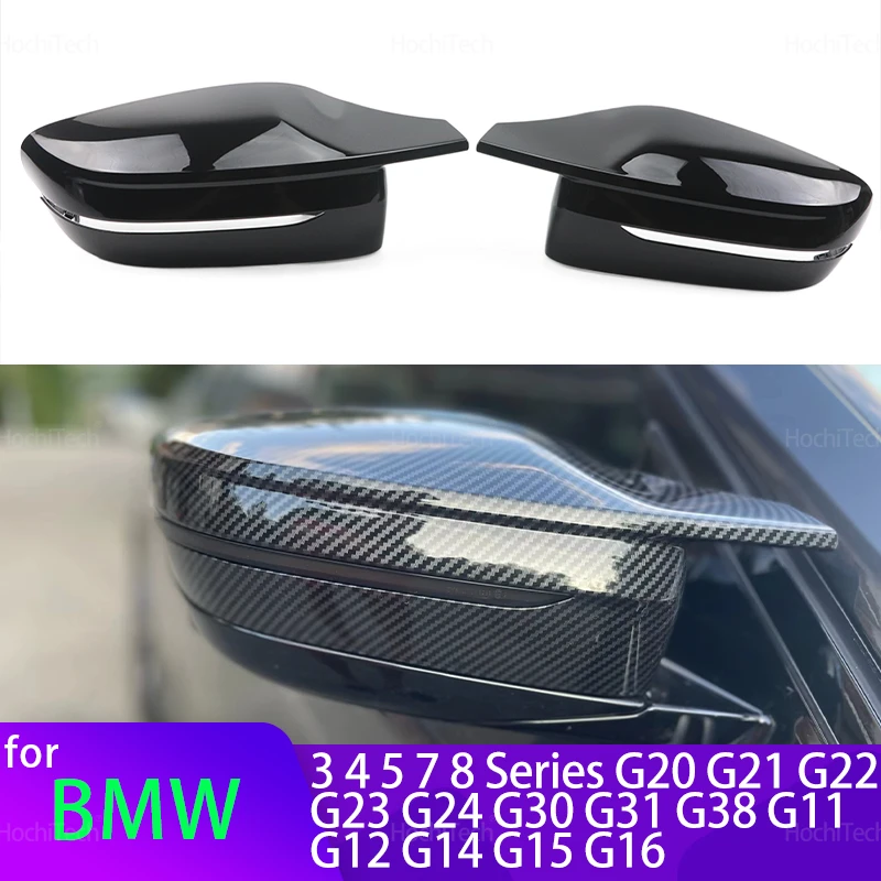 Para bmw 3 4 5 7 8 séries g20 g21 g30 g38 g22 g23 g11 g12 g15 g16 fibra de carbono preto brilhante substituição espelho lateral cobre tampa