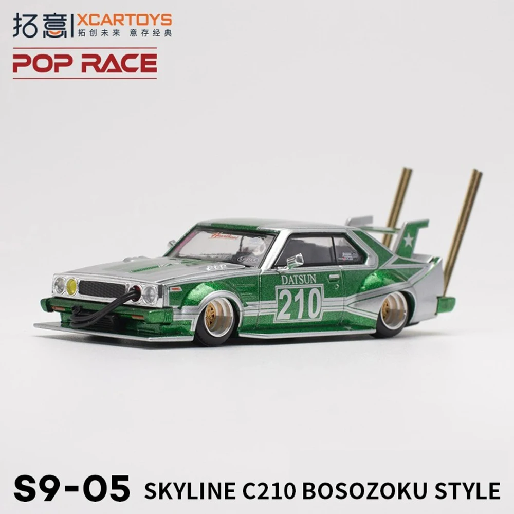 Xcartoys PopRace 1/64 Model Car Skyline C210 Bosozoku Style Green Diecast Toys Premium Vehicle Collection Gifts for Adults