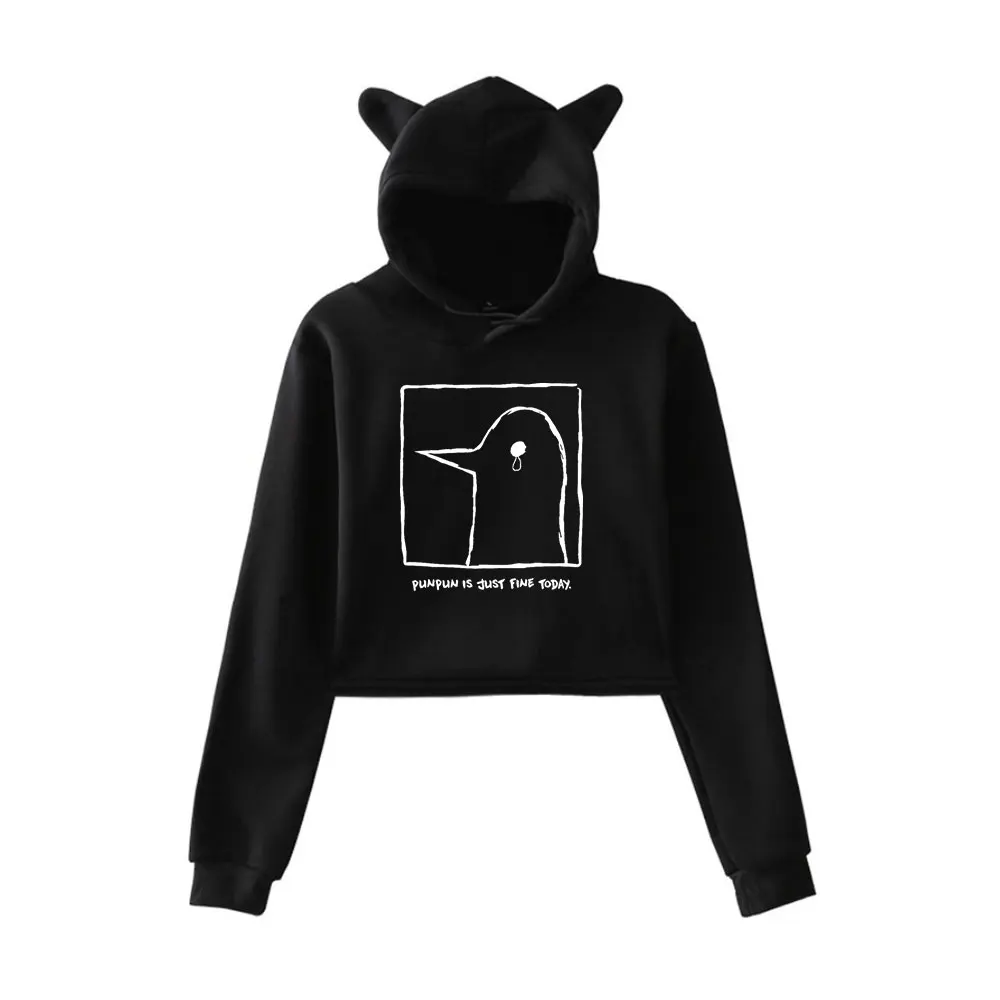 

Oyasumi Punpun Cat Ear Hoodie Women Long Sleeve Cropped Sweatshirts Female Casual Streetwear Crop Tops