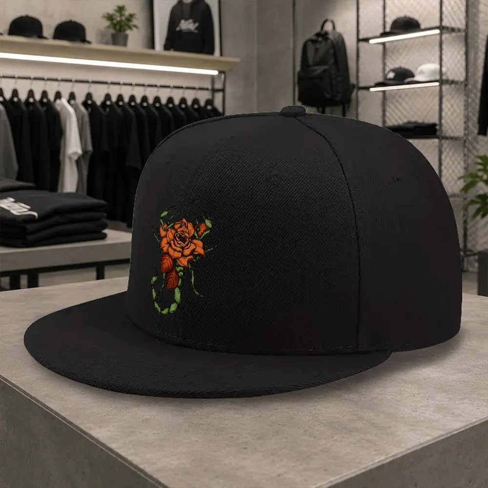 Neue Unisex-Baseballkappe mit flachem Rand und Rosen-Skorpion-Muster, Hip-Hop-Mütze, geeignet für kurze Ausflüge, für den täglichen Gebrauch zu Hause, E