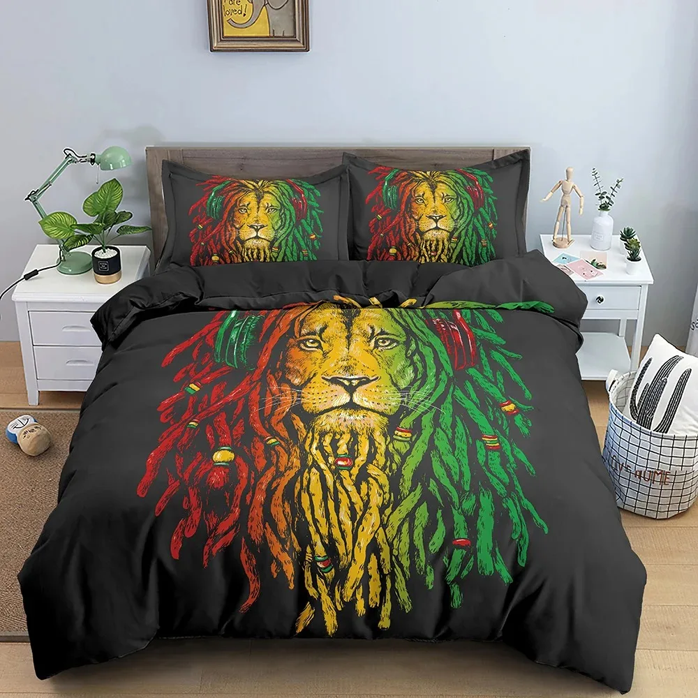 Lion Bedding Set 3D Prairie Animal Theme Black Duvet Cover KingQueen Size for Kids Teens Boys,Forest Wildlife Soft Quilt Cover