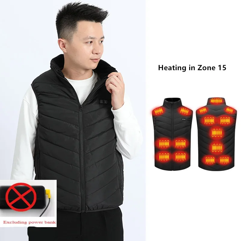 New Winter Men'S Standing Collar 15 Zone Intelligent Heating Warm Outdoor Cycling Vest Sleeveless Coat (Excluding Power Bank)