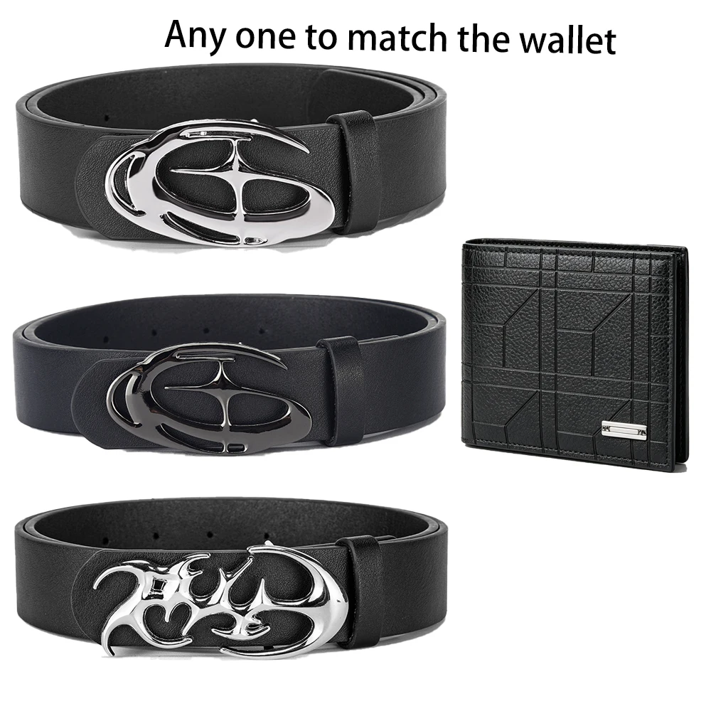 2pcs High Quality Men's Geometric Smooth Buckle Belt Retro Men's Belt Wallet Set Trendy Men's Birthday Gift Wholesale
