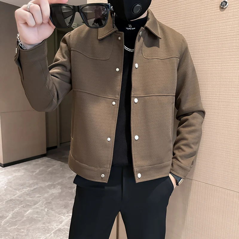 

Small Size XS55 Men's Jaet ort Stature Flip Collar Spring Autumn Faionable Lightweight Polyester Fiber Long Sve Top