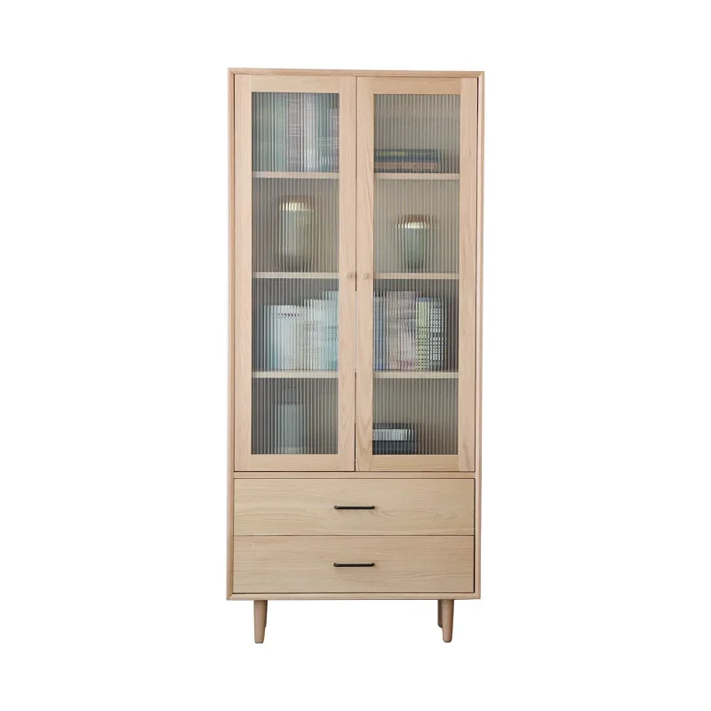 

Solid wood bookcase, oak with glass door bookcase, modern study furniture, Nordic decorative locker