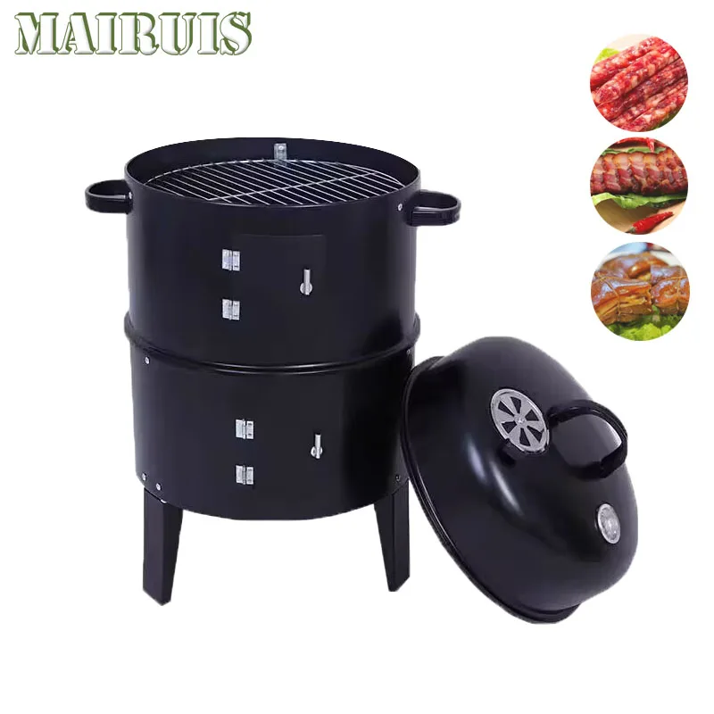 

Charcoal Smoker Outdoor Bbq With Thermometer 3 In 1 Removable Outdoor Smoker Double Deck Bbq Smoker Grill For Outdoor Cooking