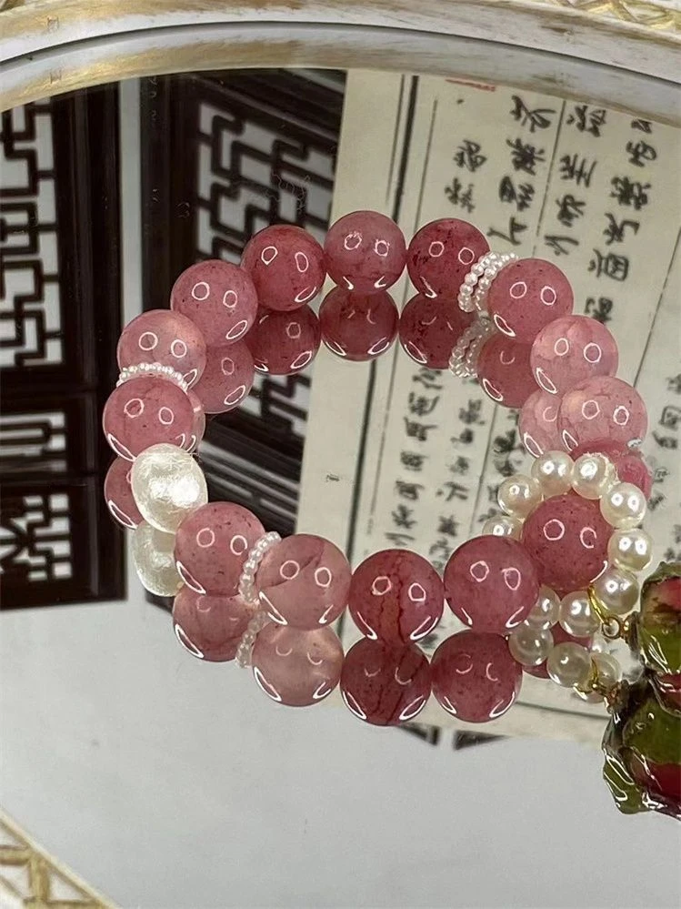 UMQ Natural Persian Rose Sweet Style Bracelet Good-looking Chinese Style All-Match Bracelet Girlfriends Girlfriend Gift