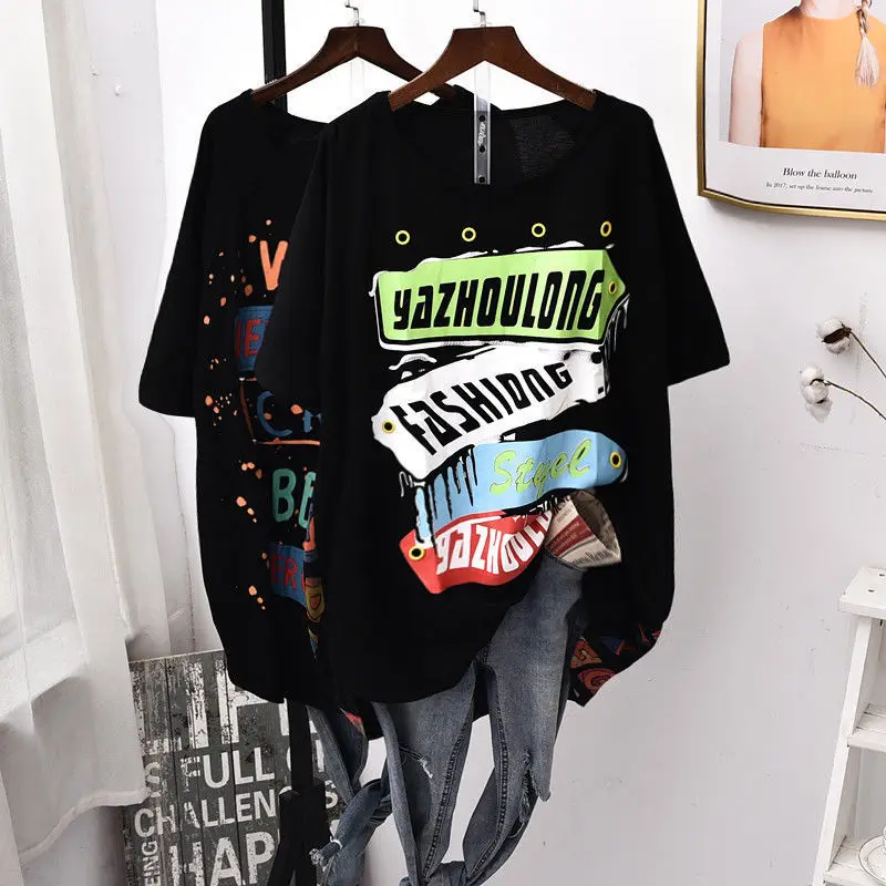 Summer New Letter Printing Loose Pullovers Short Sleeve O-Neck All-match T Shirt Tops Casual Fashion Trend Womne Clothing