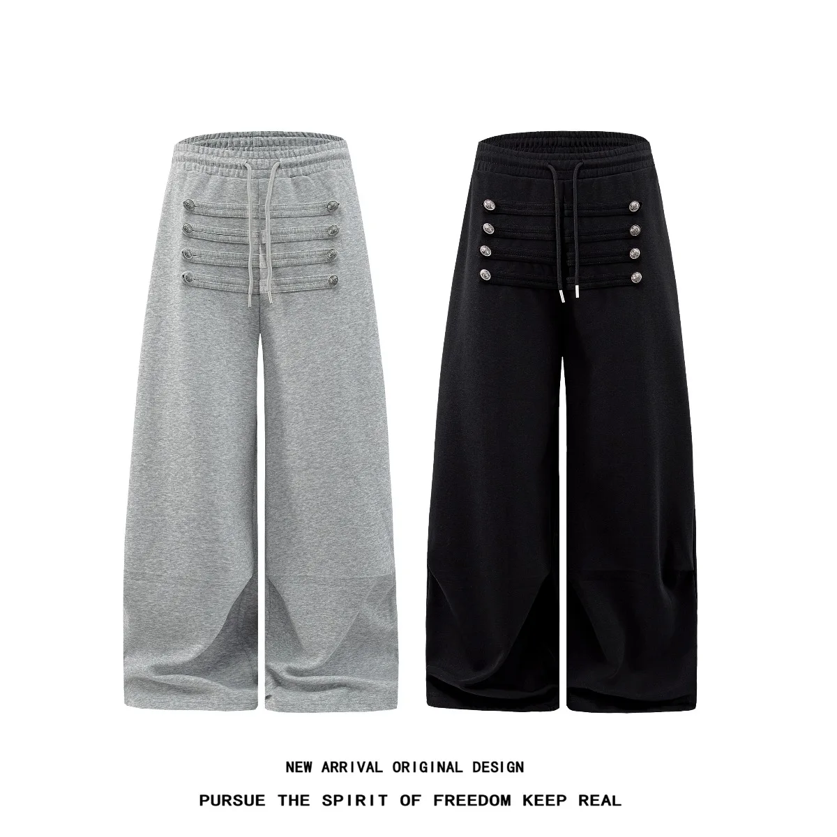 Vintage Distressed Straight Leg Pants Casual Wear for Men Double Waist Head Design Autumn Winter Polyester Fiber No Ironing N...