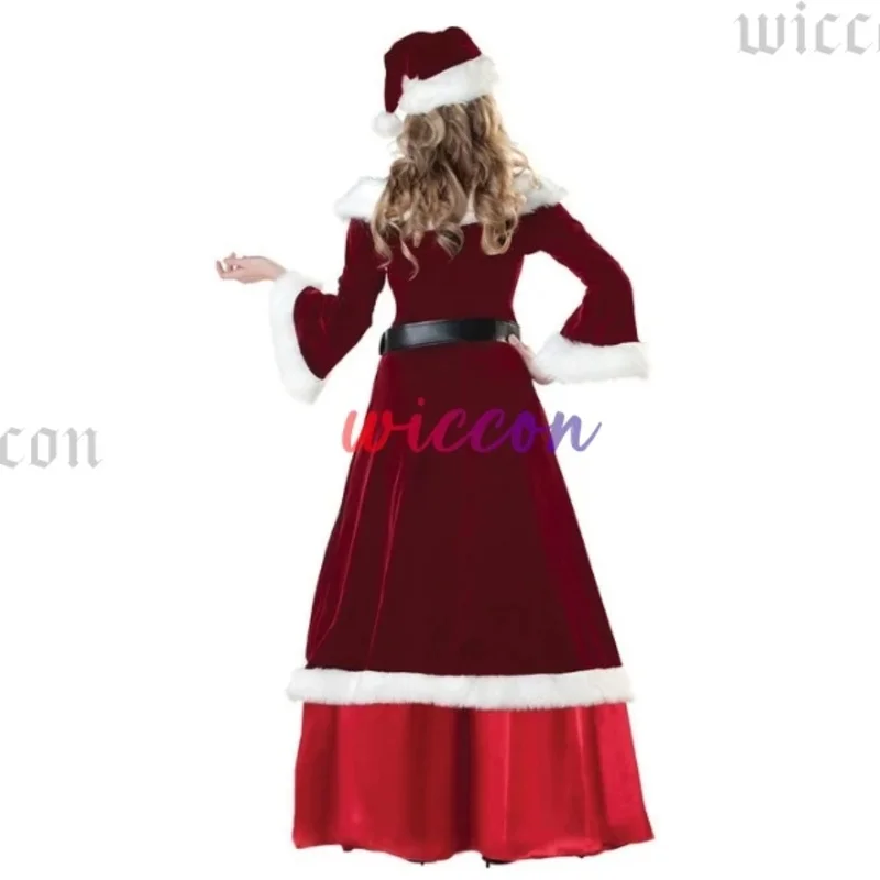 

Santa Claus Women Dress Cosplay Costume Christmas New Year Costumes Red Long Deluxe Classic Adults Set Carnival Party Suits