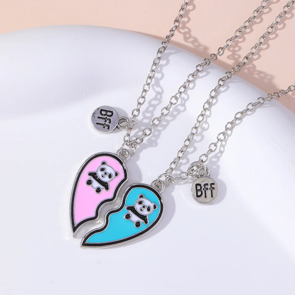 Cute Panda Heart Necklace for Women Chinese Panda Broken Heart Clavicle Chain BFF Best Friends Jewelry Gifts for Bestfriend Girl