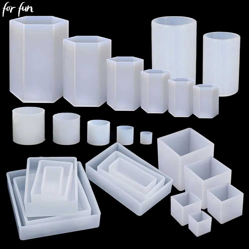 

For Fun Hexagon Cylinder Cuboid Cube Silicone Mold Crystal Epoxy Resin Mold DIY Candle Storage Tray Molds Square Rectangular
