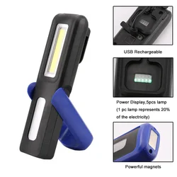 Inspection Lamp Flashlight COB LED USB Rechargeable Magnetic Folding Hook Tent Camping Torch Work Lights Built-in Battery