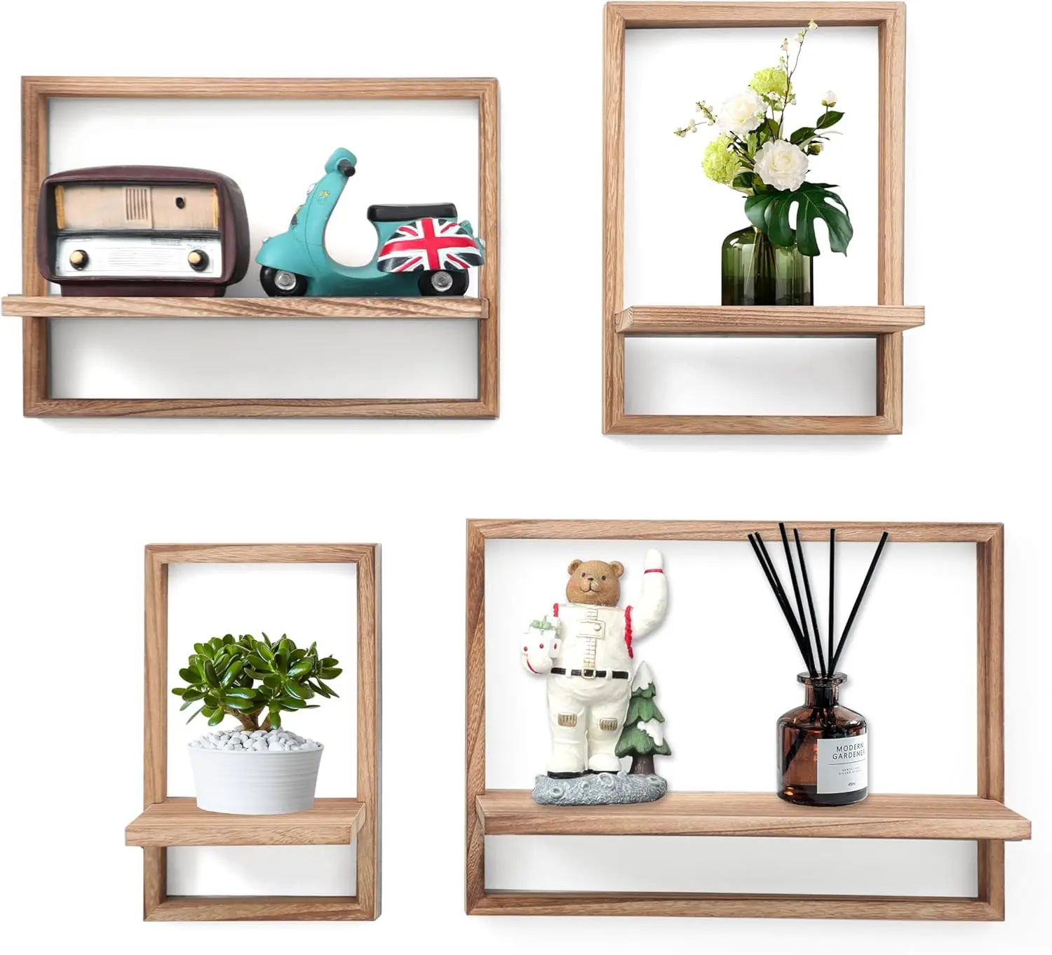 

Square Floating Shelves,Framed Wall Shelf Decor Set 4,Modern Plants Hanging Disp Art Decor Strg for Livingroom Bed Bath Farm