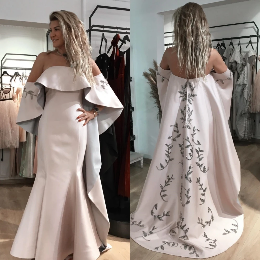 Jiayigong  Satin Beading Draped Clubbing Mermaid Off-the-shoulder Bespoke Occasion Gown Long Dresses