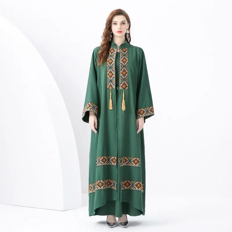 Resort Court Embroidery Tassel Horn Sleeve Vintage Long Gown Smock Dress Two-piece Set