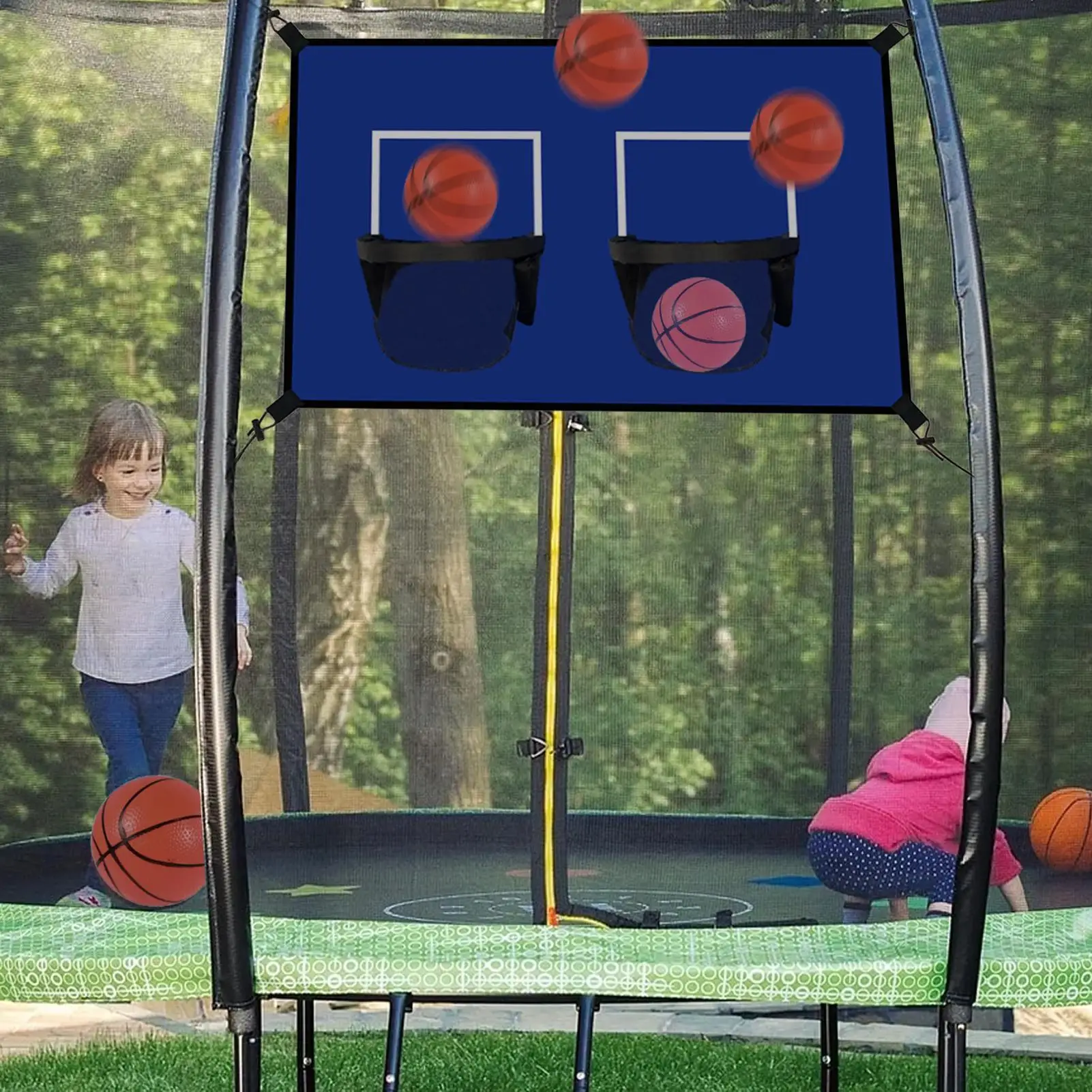 

Trampoline Basketball Hoop Double Trampoline Basketball Hoop Outdoor Waterproof Net Attachment With Balls & Pump Kids Sports