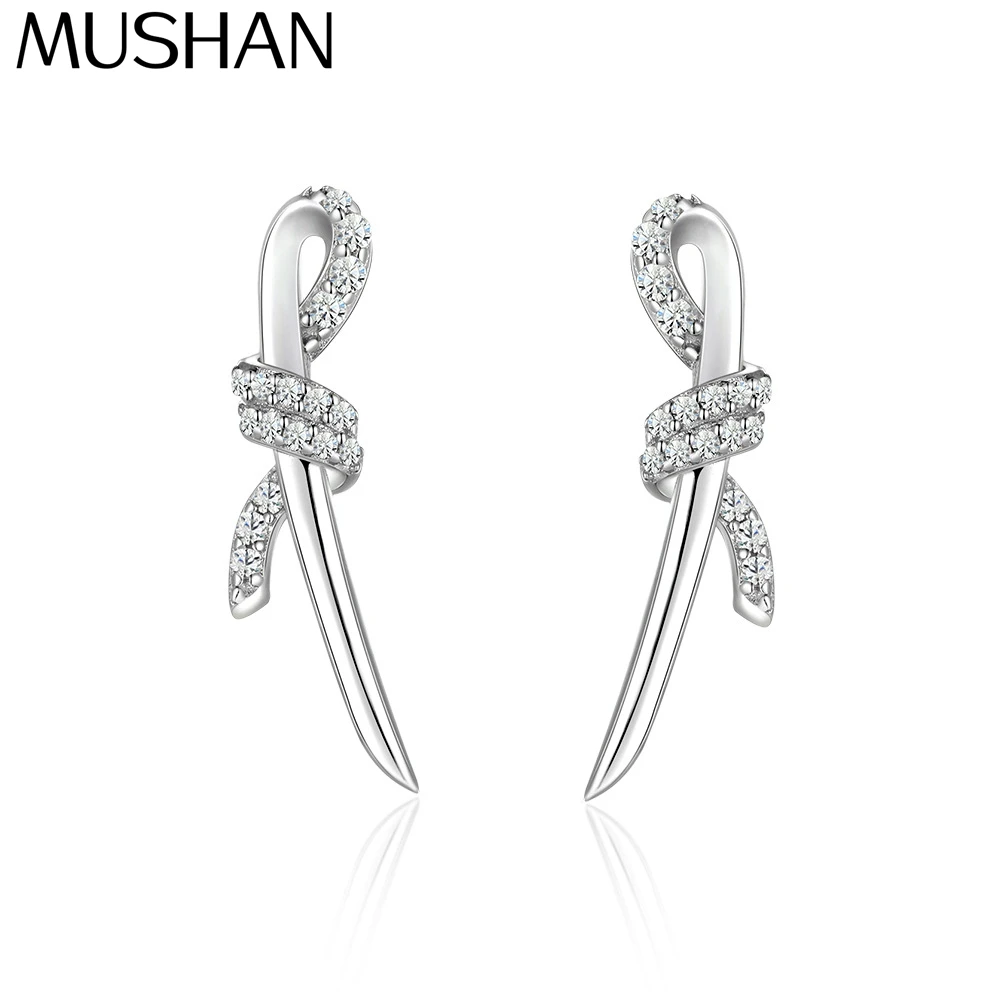

MuShan Brand Jewelry 925 Sterling Silver Earrings Zircon 7A Grade Leverback Daytime for Wife Rhodium Plated Fine Jewelry Earring