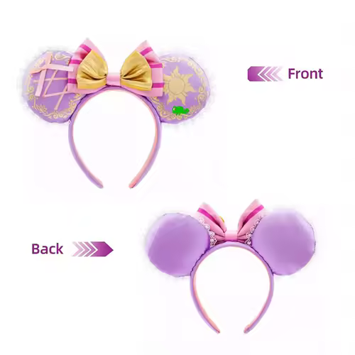 2026 Mickey Mouse Ears Headband 2025 Cinderella Rapunzel Princess Bow Minnie Ear Headwear for Adult Kids Holiday Hairband - Image 4