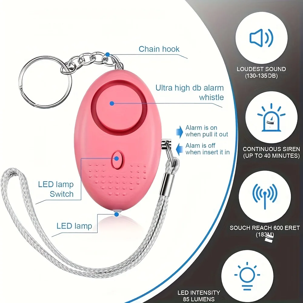 130dB Personal Safety Alarm with LED Light, Keychain for Emergency, Suitable for Women, Girls, Men, and Elderly