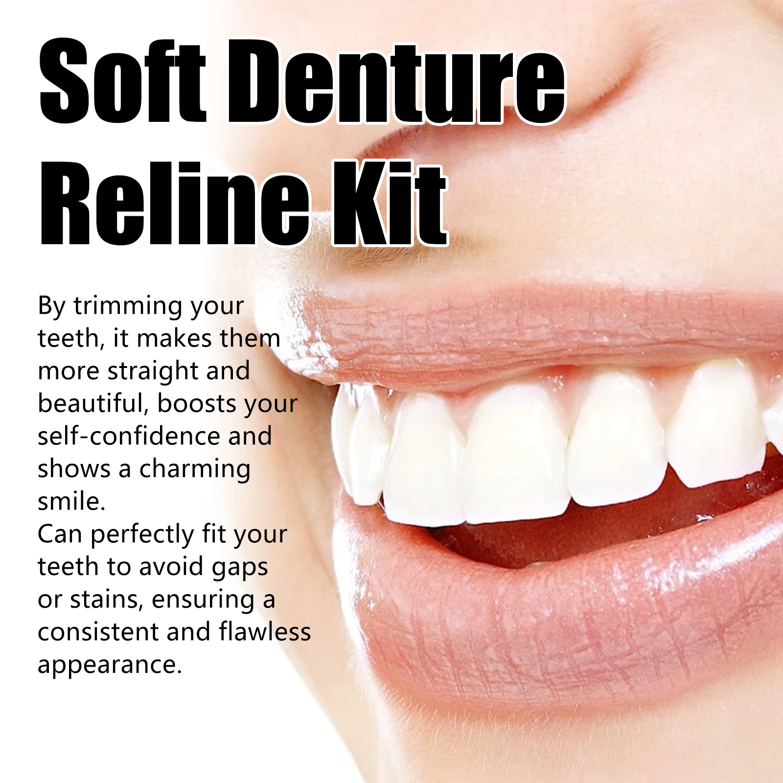 Kit de rebaixamento de dentadura macia, ajuste perfeito, reparação de dentes faltantes, conjunto completo de dentaduras superiores e inferiores, natural, fácil uso, aparelho de silicone