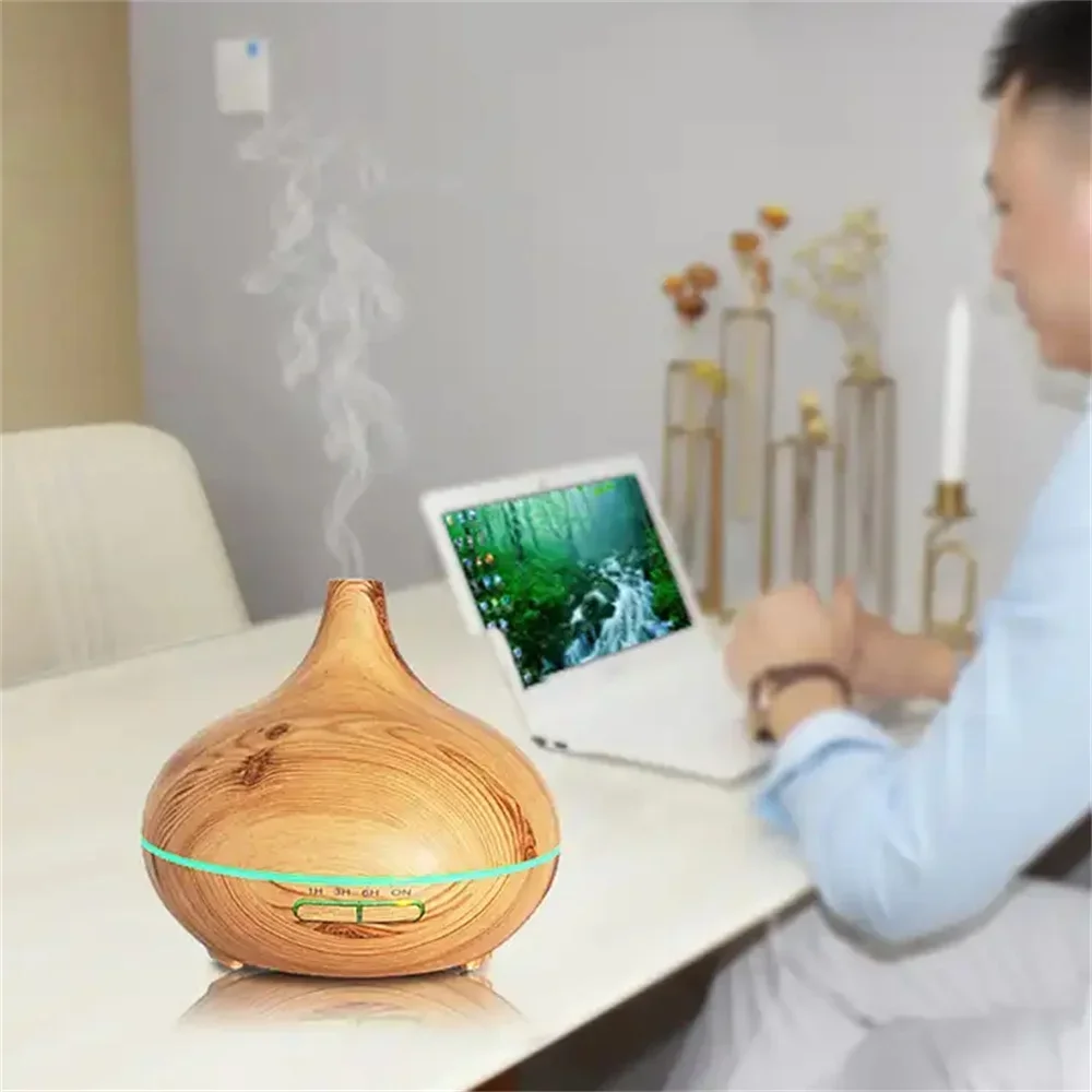 Wood Grain Aroma Diffuser 550ml Essential Oil Diffusor Ultrasonic LED 7 Colors for Babies Nursery Home Car Room Office Yoga Spa