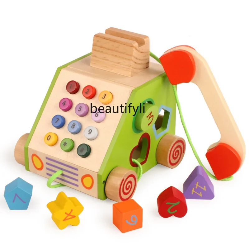 

Baby Children's Puzzle Early Education Simulation Children's Old-fashioned Retro Landline Multifunctional Wooden