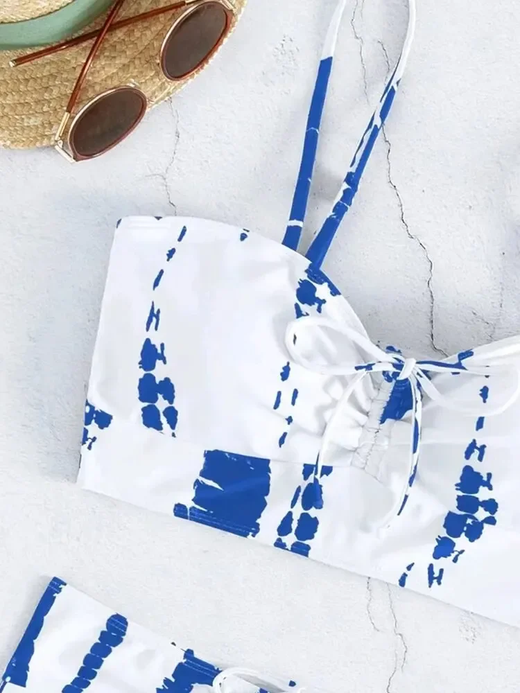 أبيض وأسود التعادل صبغ ملابس السباحة زي سباحة من قطعتين المرأة عالية الخصر الملاكم صافي الأحمر مثير الشكل هاواي شاطئ ملابس السباحة