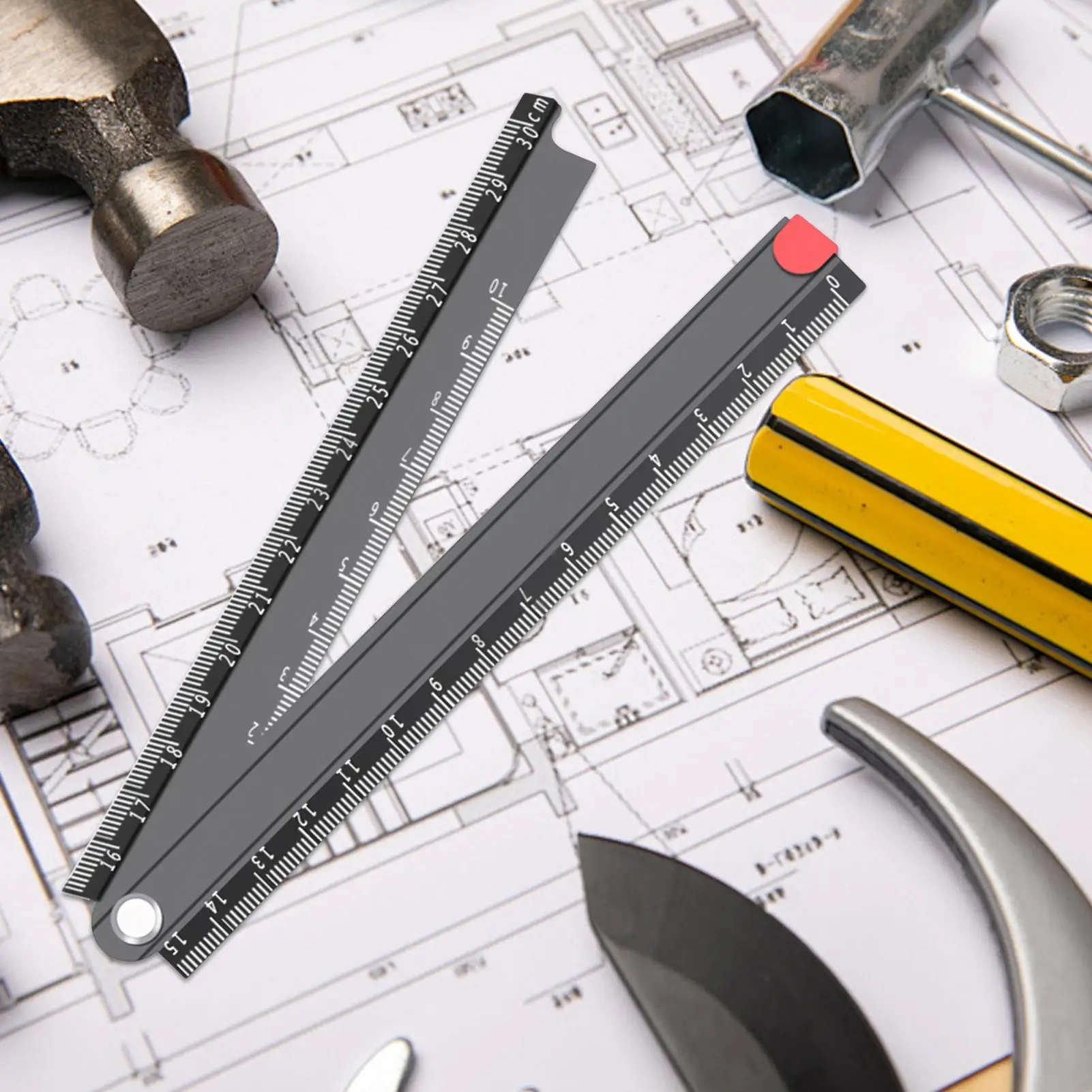 Складная линейка 11,8 дюймов, алюминиевый сплав, 90-градусная складная линейка, металлический геометрический измерительный инструмент для мастерской, ремонта дома