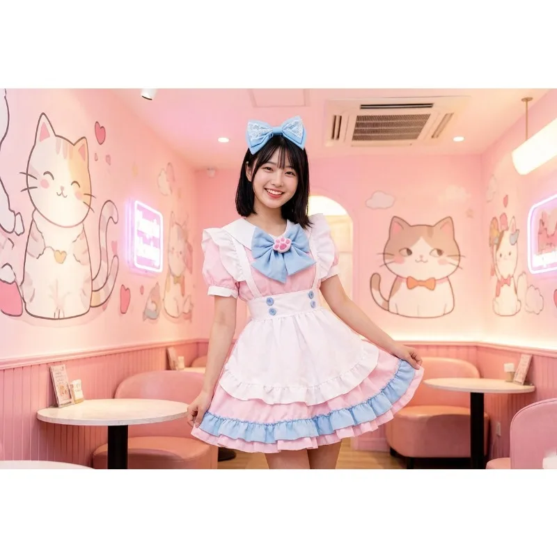 

Plus Size Maid Outfit Super Cute Big Bow Pink Blue Lolita Dress Sweet Elegant Victorian Style Role Play Party Casual Costume