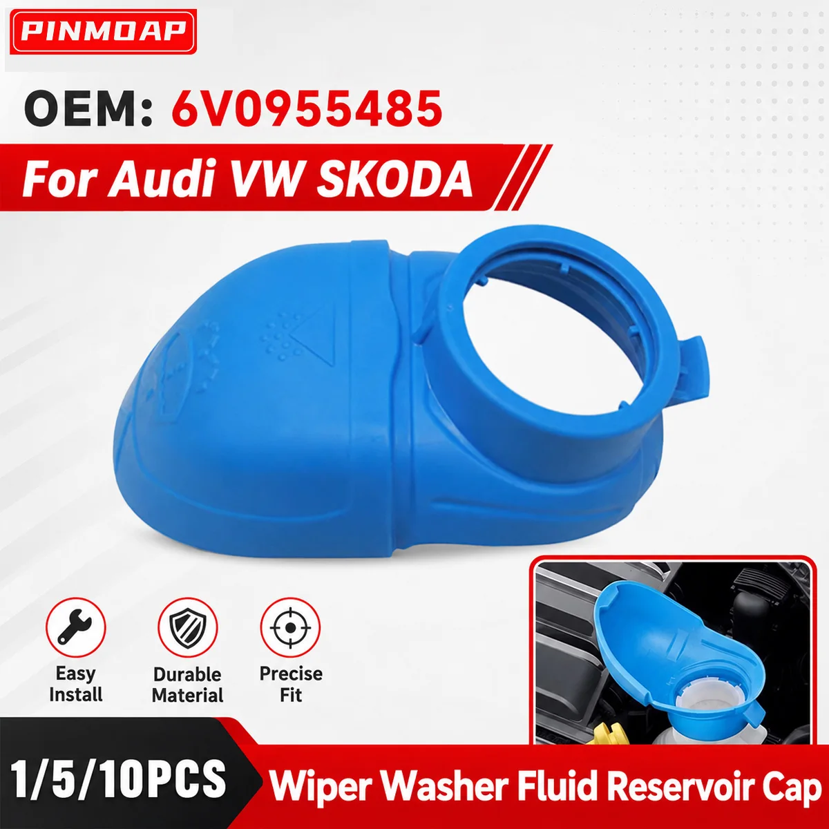 PINMOAP Wiper Washer Fluid Reservoir Cap 6V0955485 00009670 Windshield Washer Bottle Lid Durable Replacement Cover 1/5/10PCS