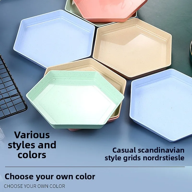 Hexagon Wheat Straw Bone Dish Fruit Snack Plate Table Trash Tray
