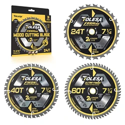 TOLESA 7-1/4 Circular Saw Blades 3PCS 24/40/60 Teeth With 5/8