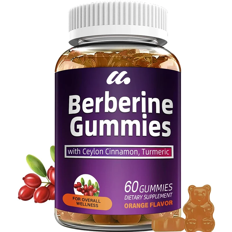 

Berberine gummies with Ceylon cinnamon, men's and women's supplements, orange flavored vegetarian sugar free gummies (60 pills)