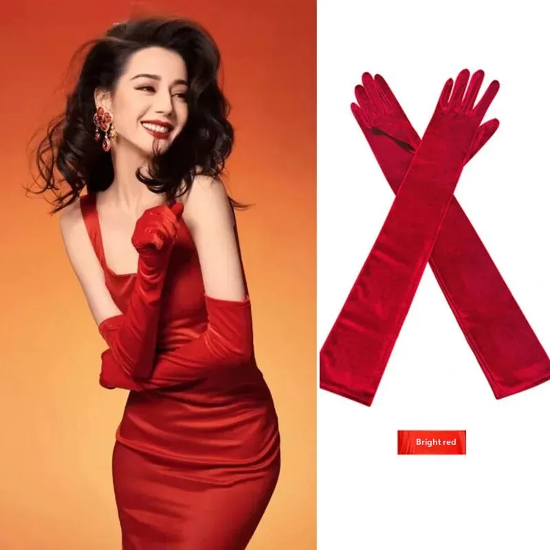 New Year Red Gown Gloves Pleuche Champagne Party Evening Photoshoot Wedding Arm Covers Hot BA Similar Style Gloves Mittens