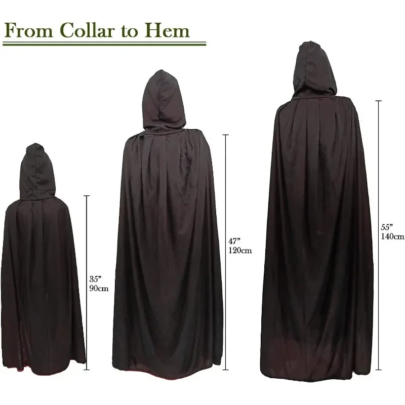 2024 Halloween rosso e nero Double sided Cape con cappuccio Costume medievale strega vampiro Halloween Cosplay Costume Cape donna uomo