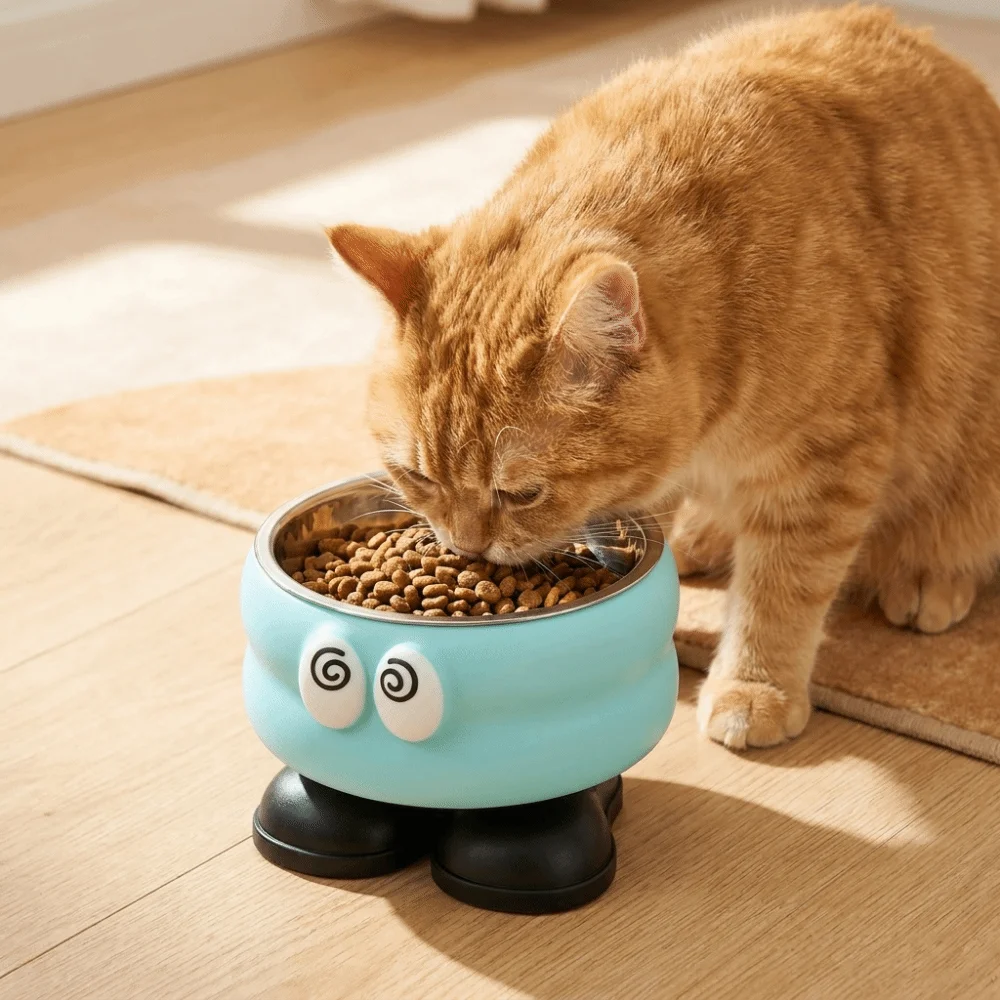 

Stainless Steel Elevated Pet Bowl Non-Slip Base Large Capacity Cat Drinking Bowl Anti-Overturning Anti-Choking