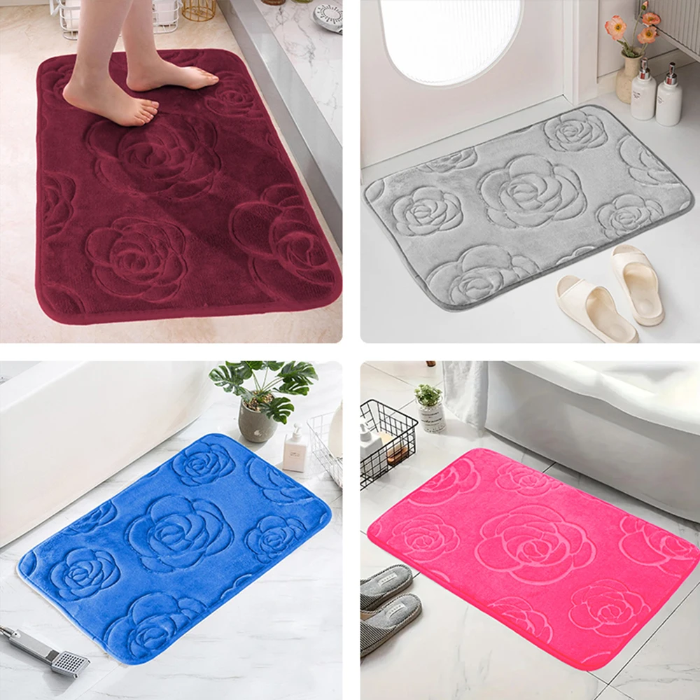 Bathroom Rugs Rose Flowers  Non-Slip Bath Rugs Machine Wash Dries Quickly-Ultra Soft Bath Mats for Bedroom kitchen