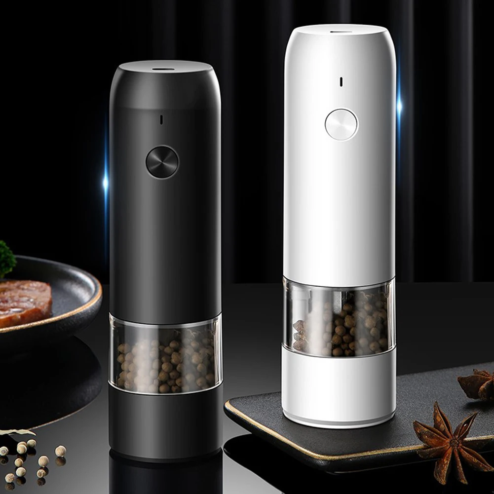 Electric Salt and Pepper Grinder USB Rechargeable with LED Lights Adjustable Coarseness Grinding Tool for Cooking