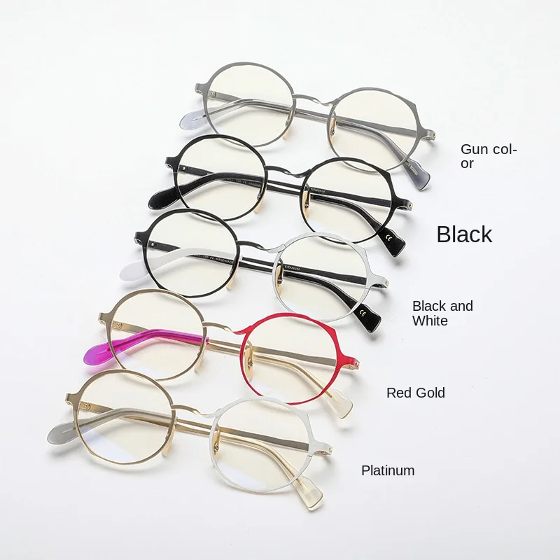 Round women myopia glasses frame men handmade irregular personality pure titanium glasses frame